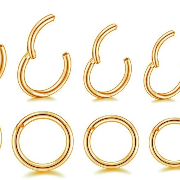 Versatile 16G Surgical Steel Hinged Clicker Nose Rings - 10pcs Gold Set - Picture 1 of 8
